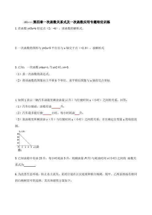 北师大版八年级数学上册第四章4求一次函数关系式专题培优训练卷