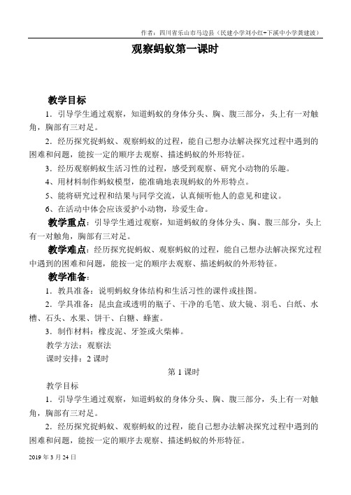 2019年鄂教版小学科学四上《9观察蚂蚁》word教案 (3)