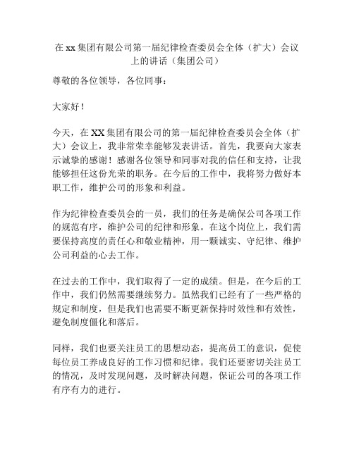 在xx集团有限公司第一届纪律检查委员会全体(扩大)会议上的讲话(集团公司)