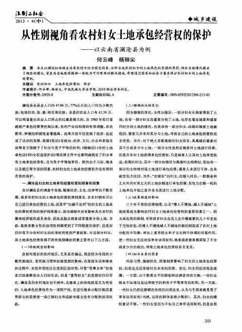 从性别视角看农村妇女土地承包经营权的保护——以云南省澜沧县为例