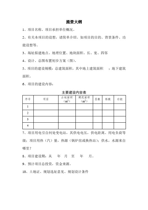 建筑项目提资清单