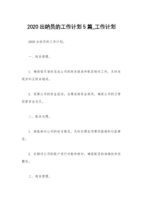 2020出纳员的工作计划5篇_工作计划