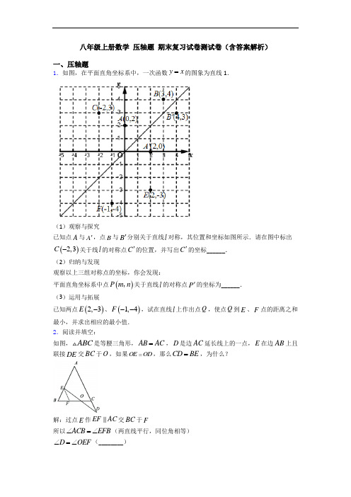 八年级上册数学 压轴题 期末复习试卷测试卷(含答案解析)