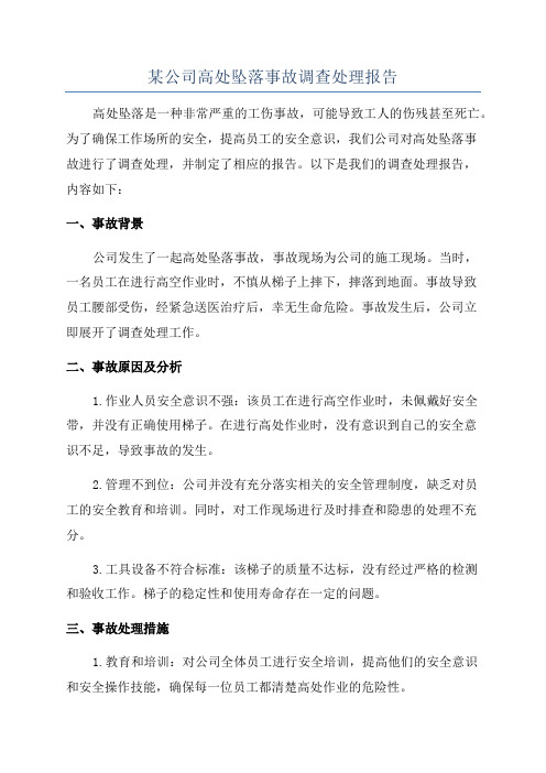 某公司高处坠落事故调查处理报告