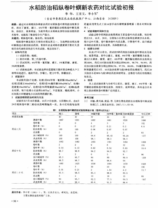 水稻防治稻纵卷叶螟新农药对比试验初报