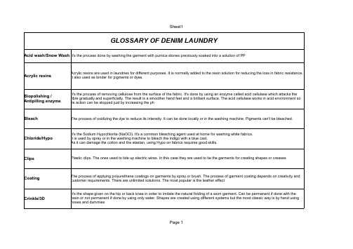 GlossaryLaundry  服装洗水方法 英文介绍 水洗方式