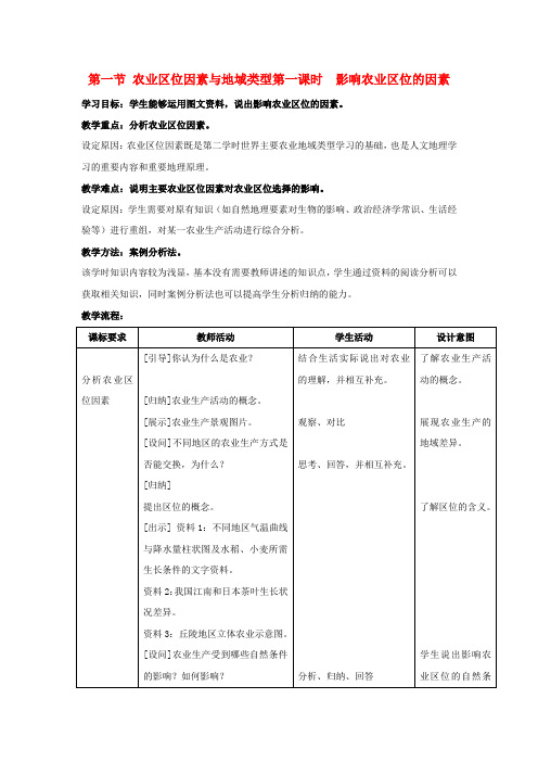 高中地理《农业区位因素与地域类型》教案2 中图版必修2