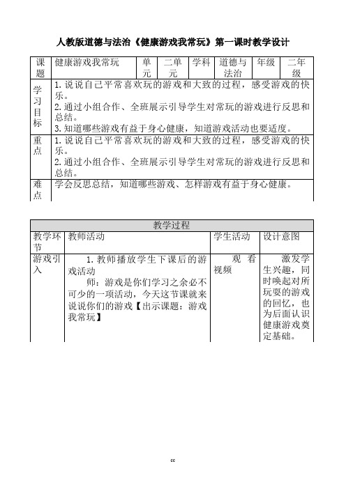 部编版二年级下册道德与法治第五课健康游戏我常玩(第一课时)