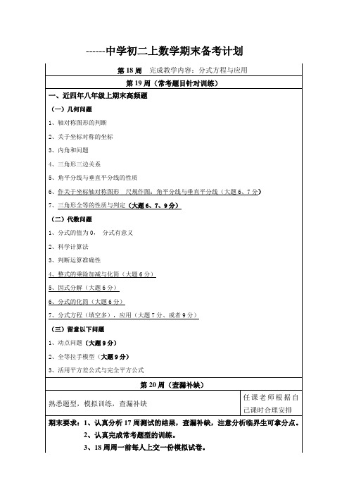 人教版八年级上数学期末备考计划