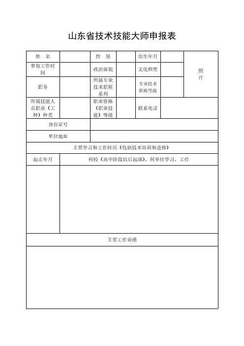 山东省技术技能大师申报表