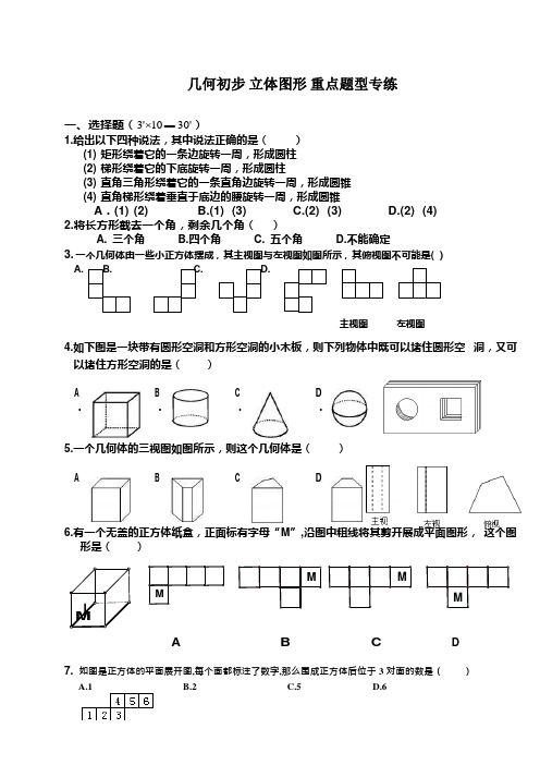 人教版七年级数学上册 第四章 几何初步 立体图形 重点题型专练