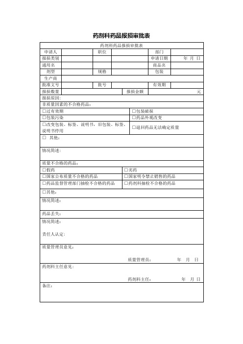 药剂科药品报损审批表