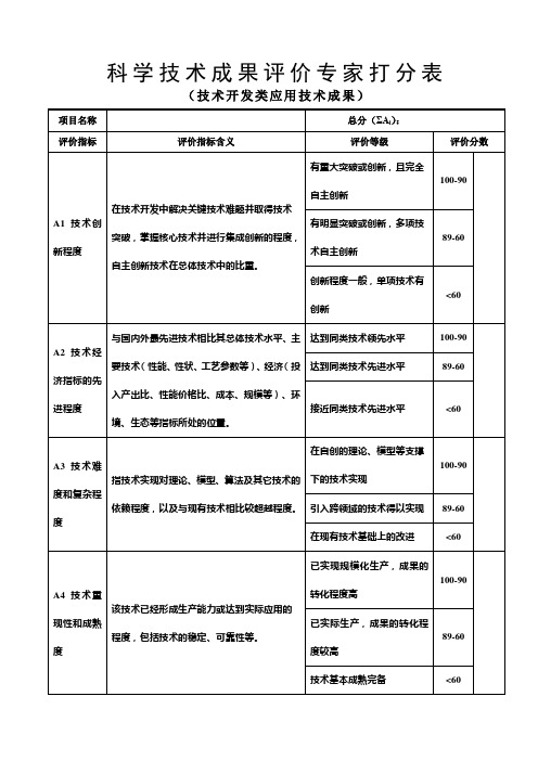 科学技术成果评价专家打分表