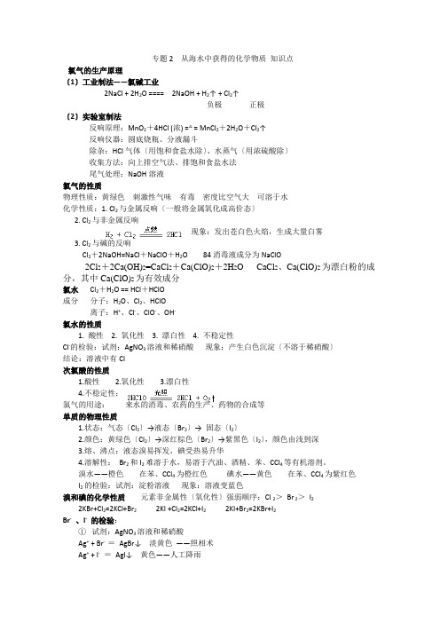 化学2《专题2从海水中获得的化学物质知识点(知识点)》教案(苏教版必修1)