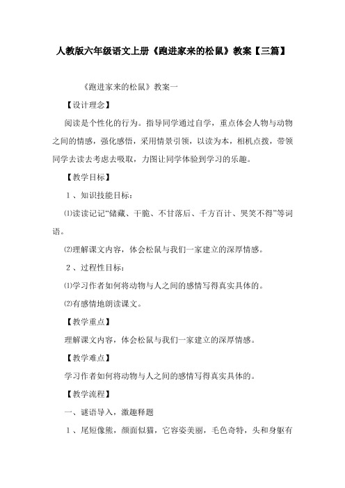 人教版六年级语文上册《跑进家来的松鼠》教案【三篇】.doc