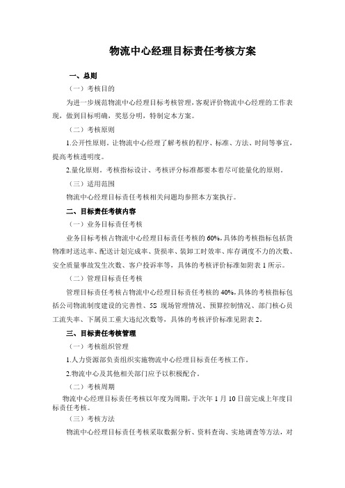 物流中心经理目标责任考核方案