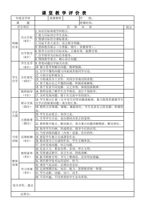 课堂教学评价表