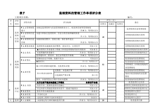 表F2监理资料的管理工作单项评分表