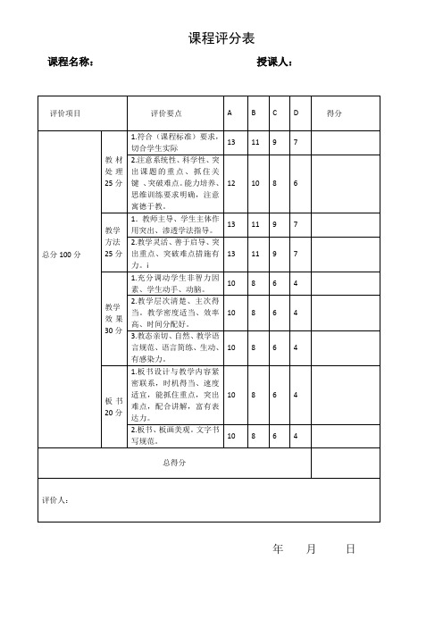 评课评分表格