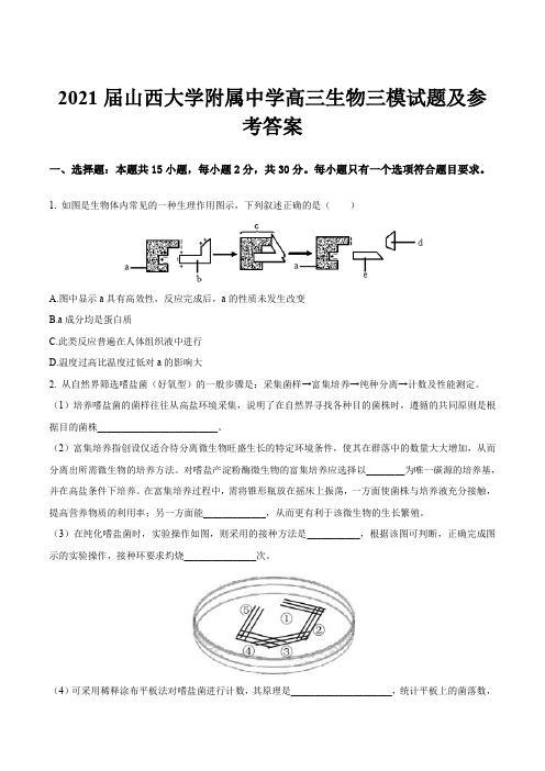 2021届山西大学附属中学高三生物三模试题及参考答案