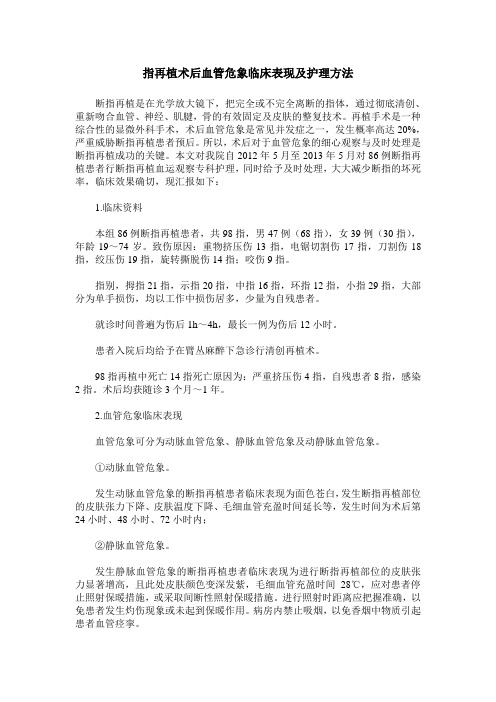 指再植术后血管危象临床表现及护理方法