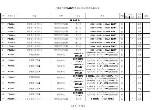 垃圾电厂仪表成套设备清单