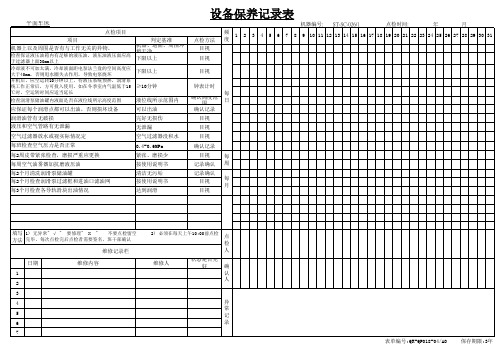 平面车床 设备保养记录表