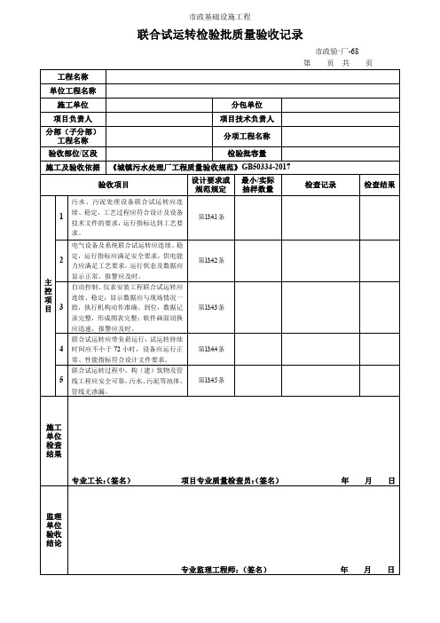 联合试运转检验批质量验收记录