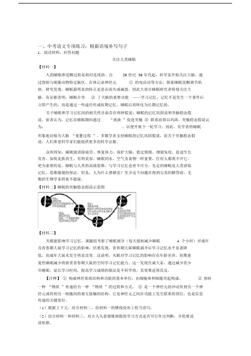 部编中考语文根据语境补写句子阅读训练及答案(Word版).docx