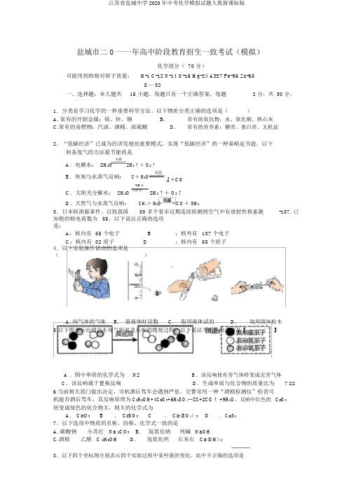 江苏省盐城中学2020年中考化学模拟试题人教新课标版