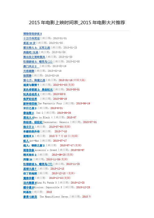 2015年电影上映时间表