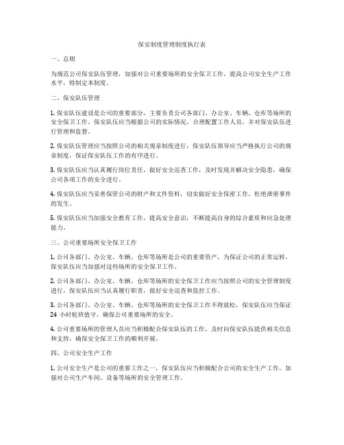 保安制度管理制度执行表