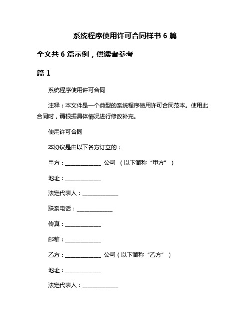 系统程序使用许可合同样书6篇