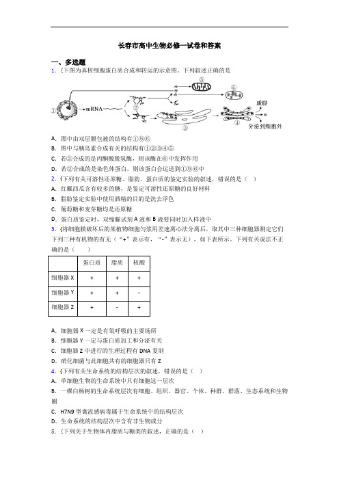 长春市高中生物必修一试卷和答案