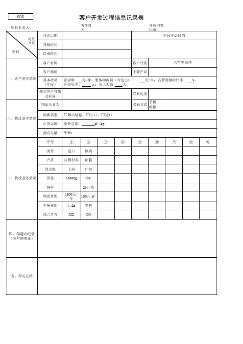 物流业务信息收集表003