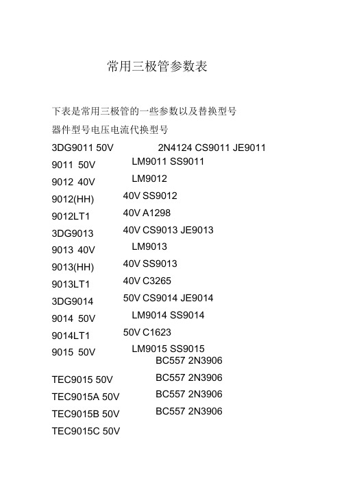 三极管参数表