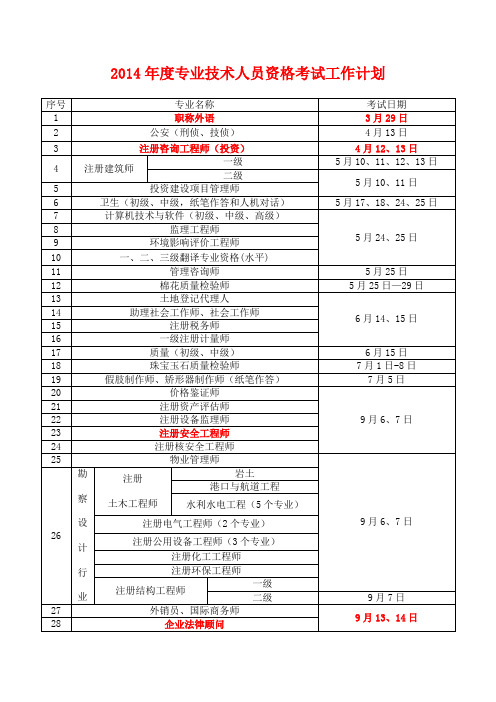 专业技术人员资格考试工作计划