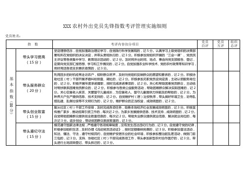 XXX农村外出党员先锋指数考评管理实施细则