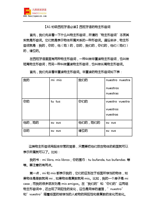 【A1初级西班牙语必读】西班牙语的物主形容词