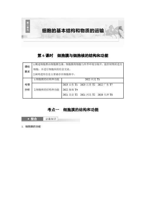 第二单元 第6课时 细胞膜与细胞核的结构和功能-2025年高考生物大一轮复习资料