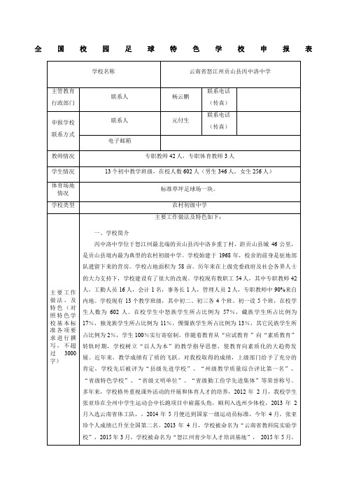 青少年校园足球特色学校申报表