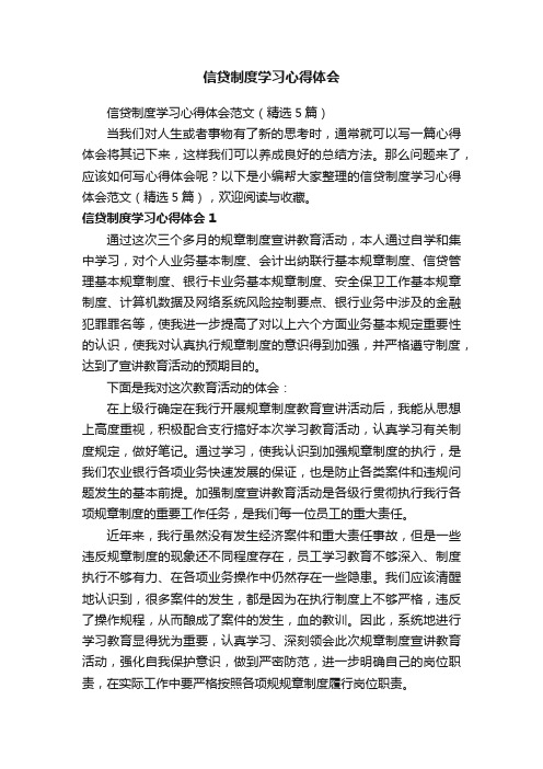 信贷制度学习心得体会范文（精选5篇）