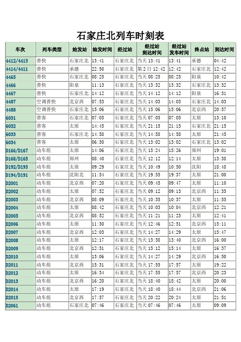 石家庄北列车时刻表