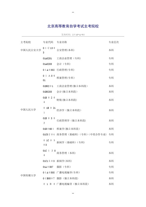 北京高等教育自学考试主考院校