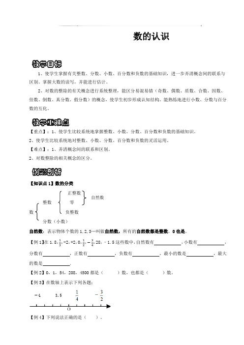 人教版小学六年级下册数学小升初数学培优讲义：数的认识