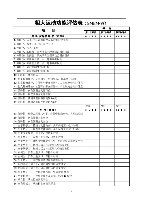 粗大运动功能评估表GMFM-88