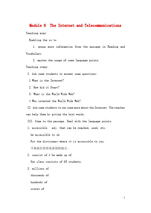2017_2018学年高中英语Module6TheInternetandTelecommuniation教案1必修1