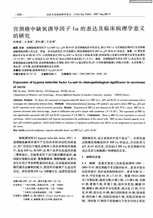 宫颈癌中缺氧诱导因子1α的表达及临床病理学意义的研究