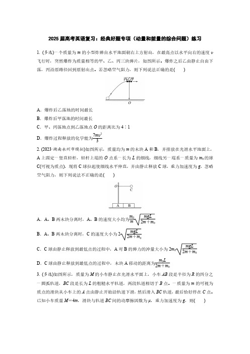 2025届高考英语复习：经典好题专项(动量和能量的综合问题)练习(附答案)