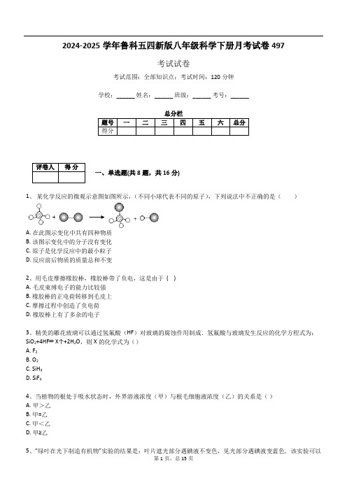 2024-2025学年鲁科五四新版八年级科学下册月考试卷497